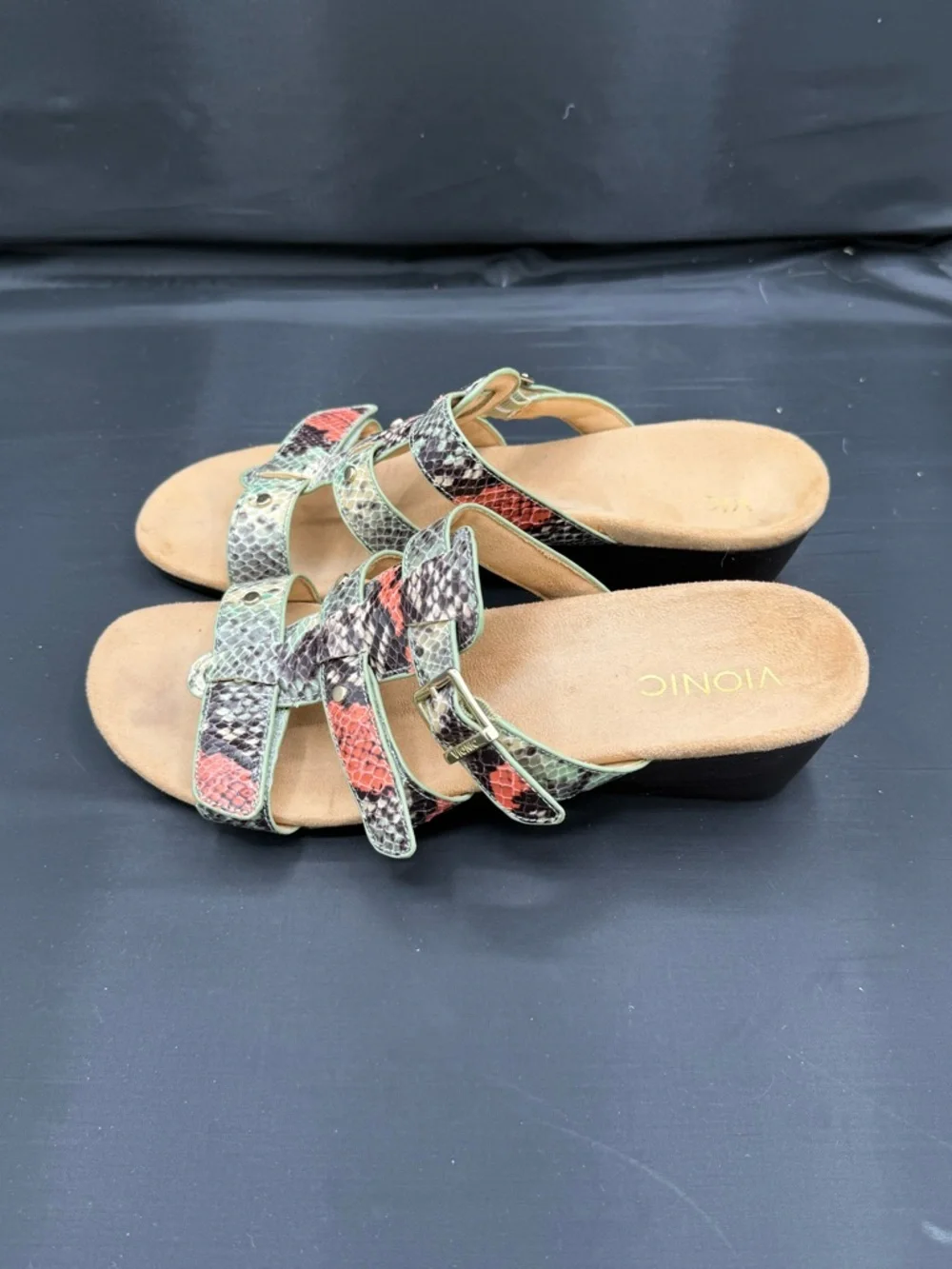Vionic Snake Print Wedge Heels Boho Y2K Indie Sleaze‎ Strappy- Size 8